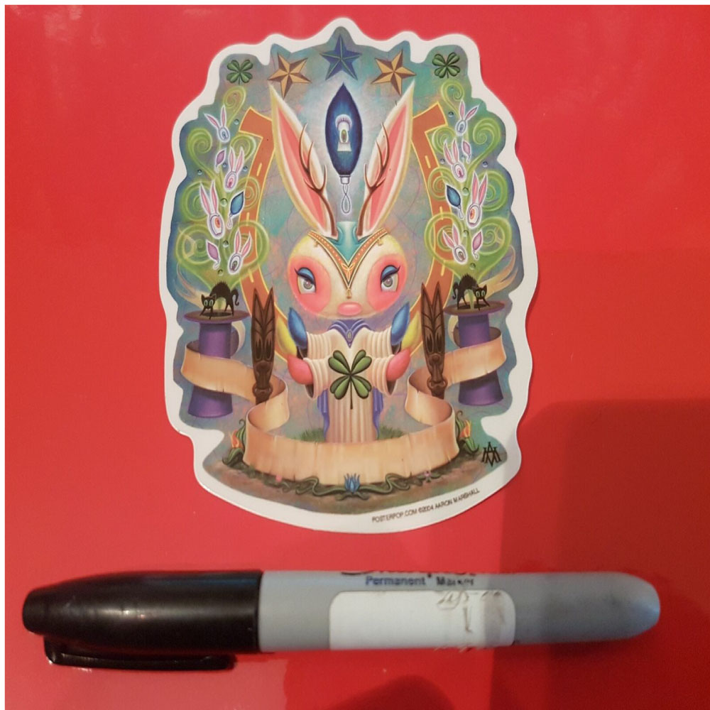 Singer Rabbit Mac Sticker Aaron Marshall Magic Bunny Rabbit Lowbrow Sticker – Slook – Stickers ...